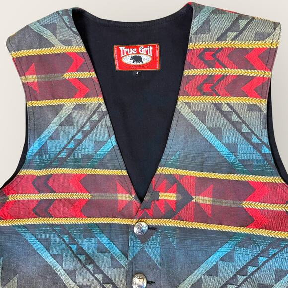 True Grit Vintage Southwest Aztec Tapestry Vest Tuxedo Woven Men Size L / 4 USA - Picture 3 of 11
